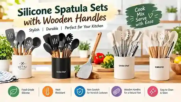 Silicone Spatula Sets with Wooden Handles